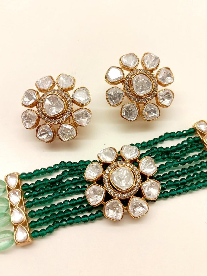 Eda Green Kundan Choker Set - House of Sarvati LLC