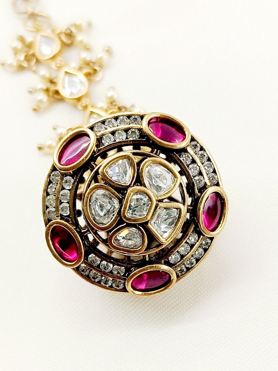 Ekansha Maroon Kundan Borla - House of Sarvati LLC