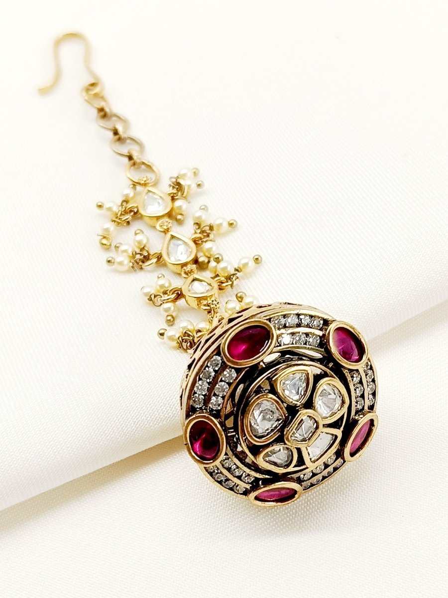 Ekansha Maroon Kundan Borla - House of Sarvati LLC