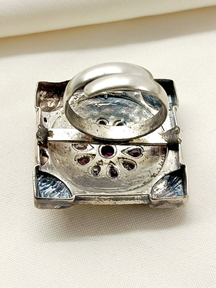 Ekanshi Ruby Oxidized Finger Ring - House of Sarvati LLC