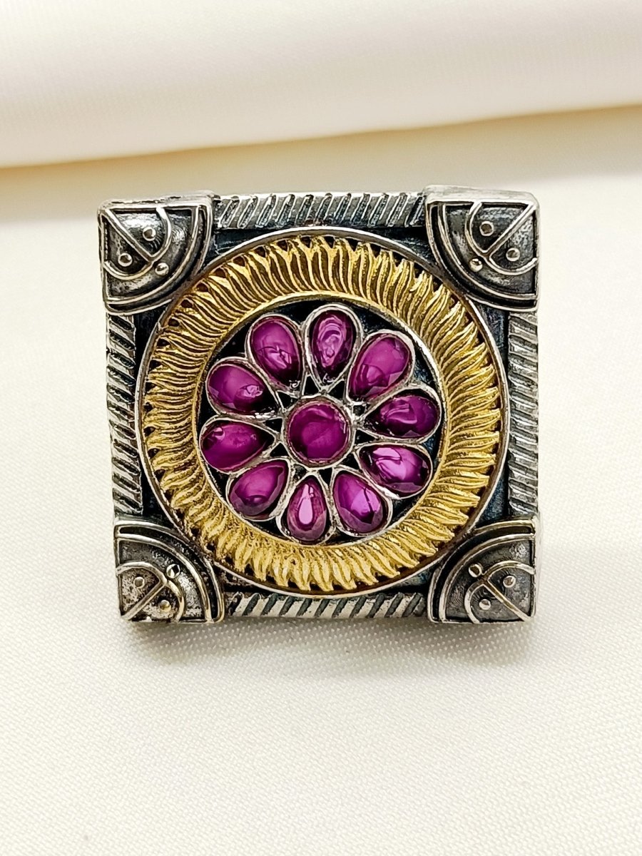 Ekanshi Ruby Oxidized Finger Ring - House of Sarvati LLC