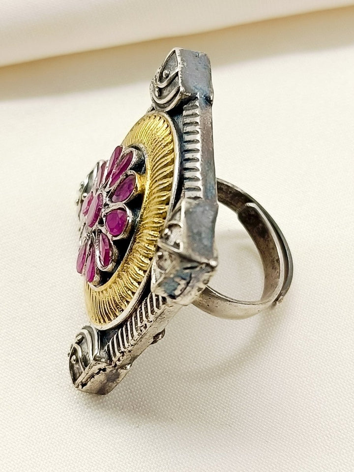 Ekanshi Ruby Oxidized Finger Ring - House of Sarvati LLC