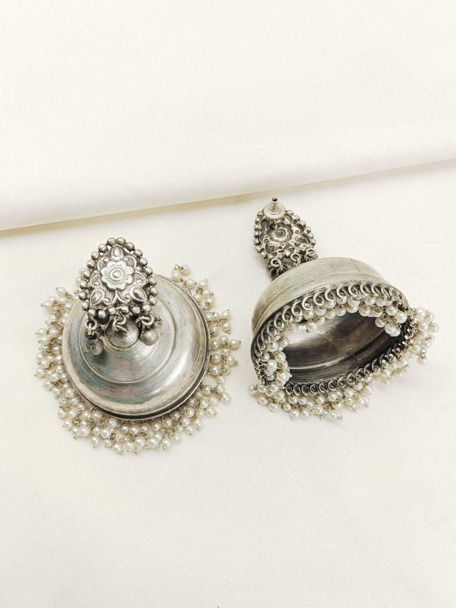 Ela Plain Oxidized Jhumki - House of Sarvati LLC