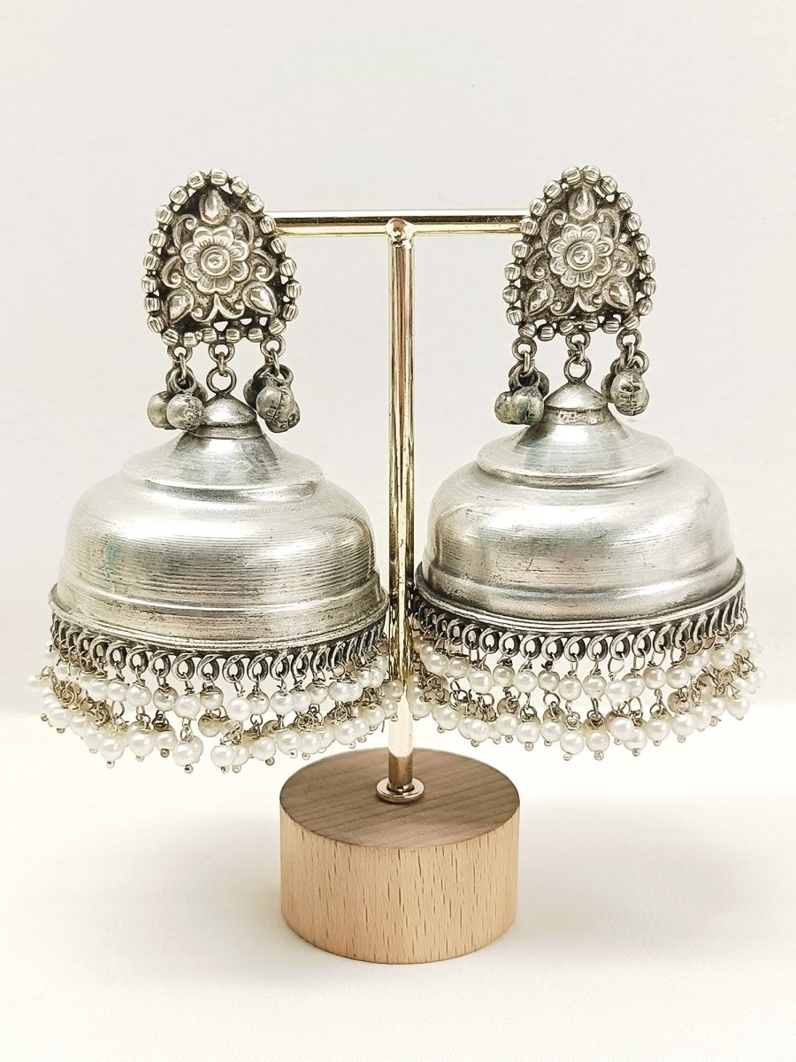 Ela Plain Oxidized Jhumki - House of Sarvati LLC