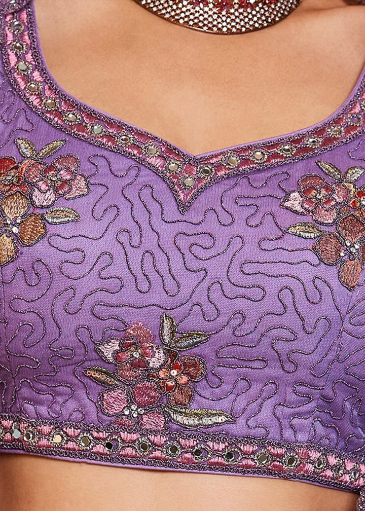 Electric Purple Net Lehenga Choli with Coding & Zarkan Work - House of Sarvati LLC