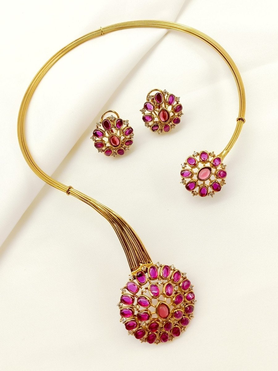 Eliza Kundan Combo Set In Ruby - House of Sarvati LLC