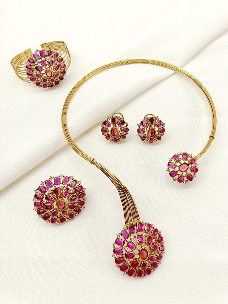 Eliza Kundan Combo Set In Ruby - House of Sarvati LLC