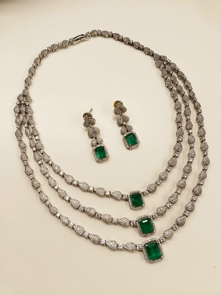 Eliza Three Layered Emerald Necklace Set - House of Sarvati LLC
