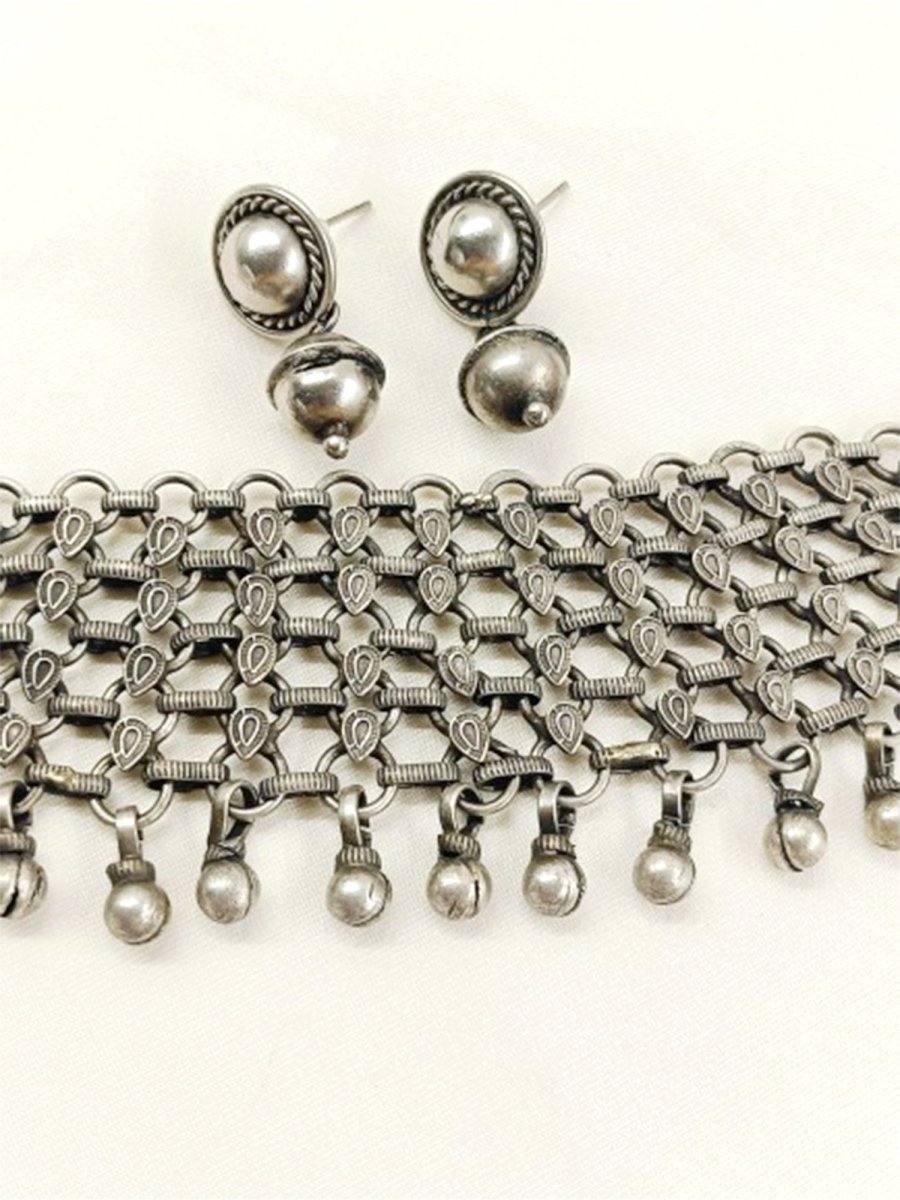 Ena Plain Oxidized Necklace Set - House of Sarvati LLC