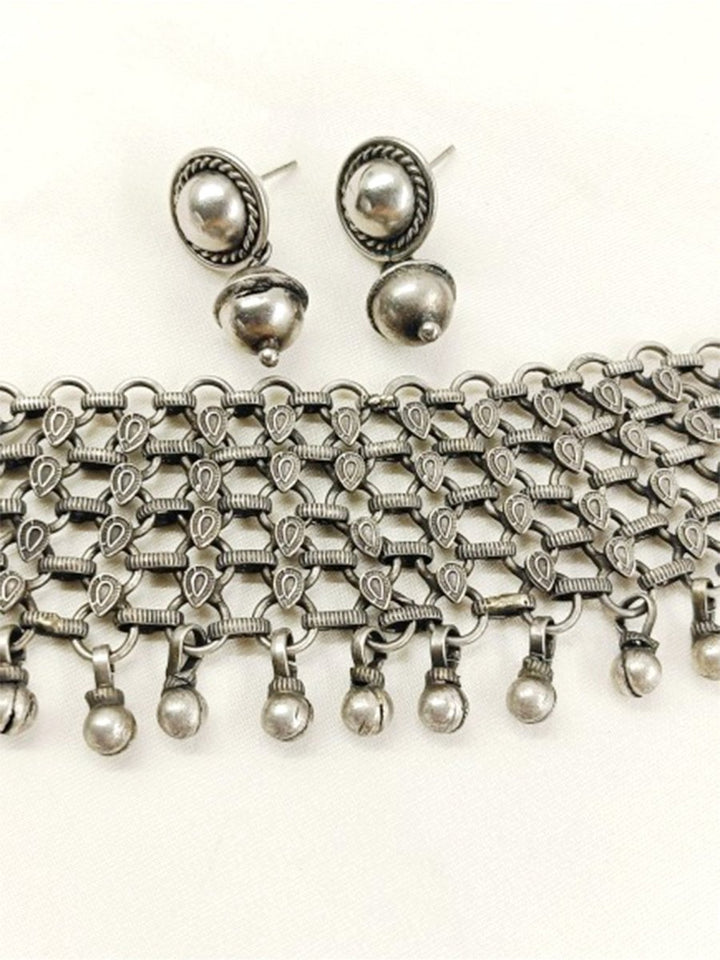 Ena Plain Oxidized Necklace Set - House of Sarvati LLC