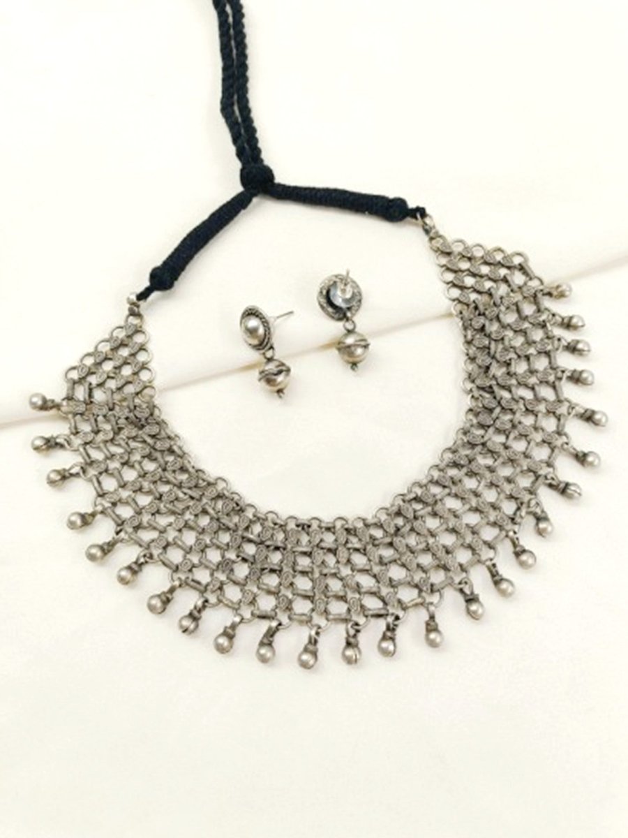 Ena Plain Oxidized Necklace Set - House of Sarvati LLC