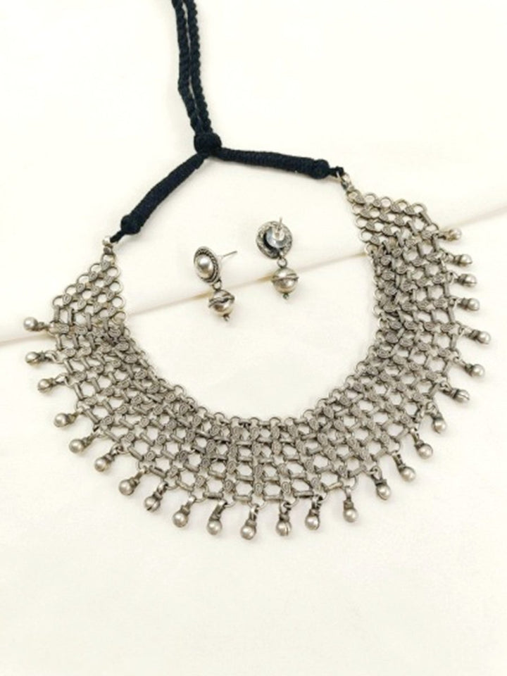 Ena Plain Oxidized Necklace Set - House of Sarvati LLC