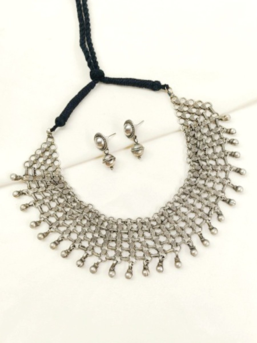 Ena Plain Oxidized Necklace Set - House of Sarvati LLC