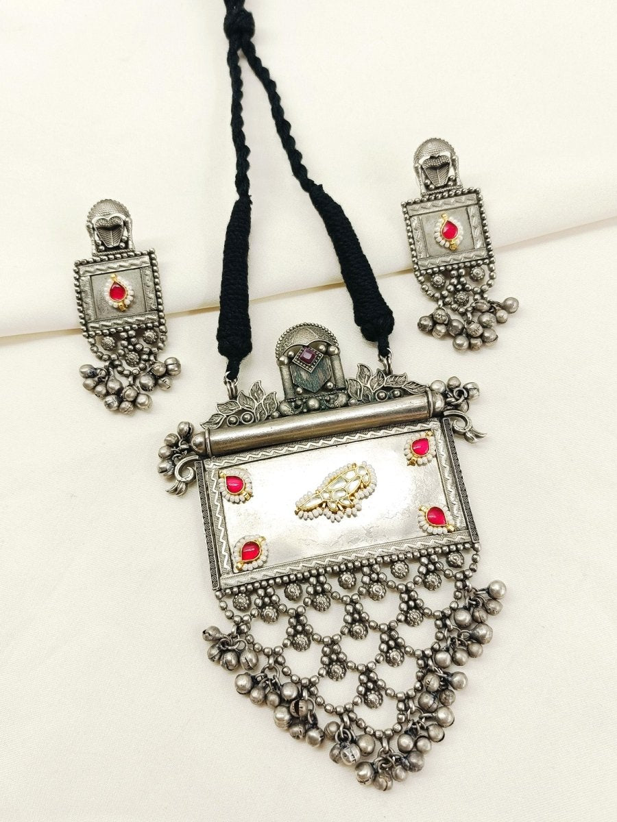 Eshanya Ruby Oxidized Pendant Set - House of Sarvati LLC