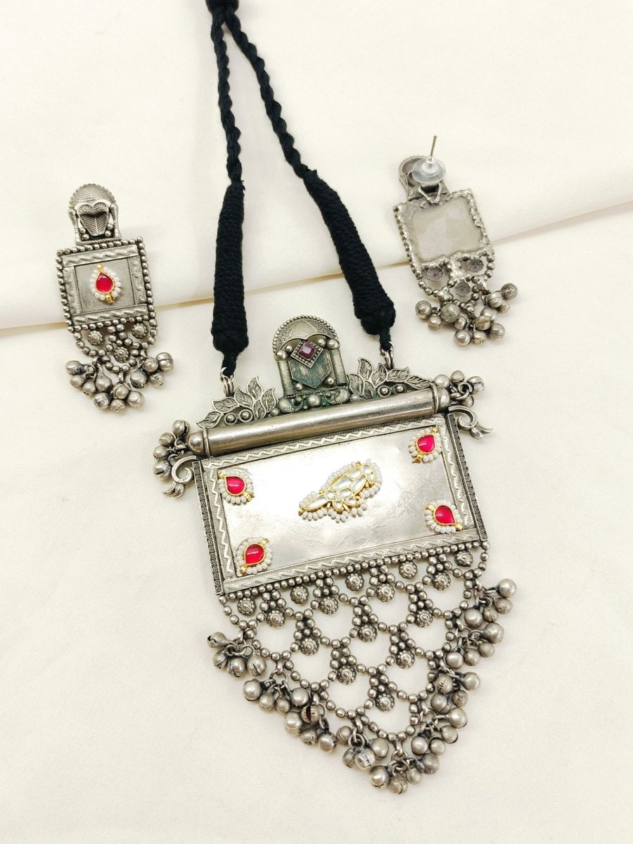 Eshanya Ruby Oxidized Pendant Set - House of Sarvati LLC