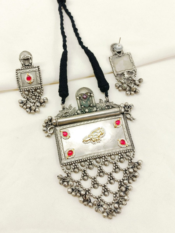 Eshanya Ruby Oxidized Pendant Set - House of Sarvati LLC