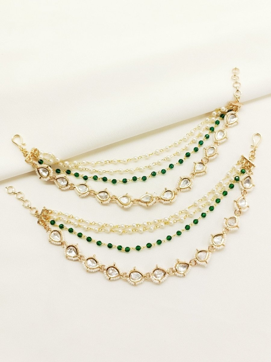 Estaa Green Traditional Ear Chain. - House of Sarvati LLC