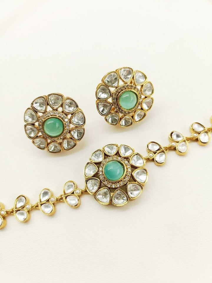 Etasha Mint Green Kundan Choker Set - House of Sarvati LLC