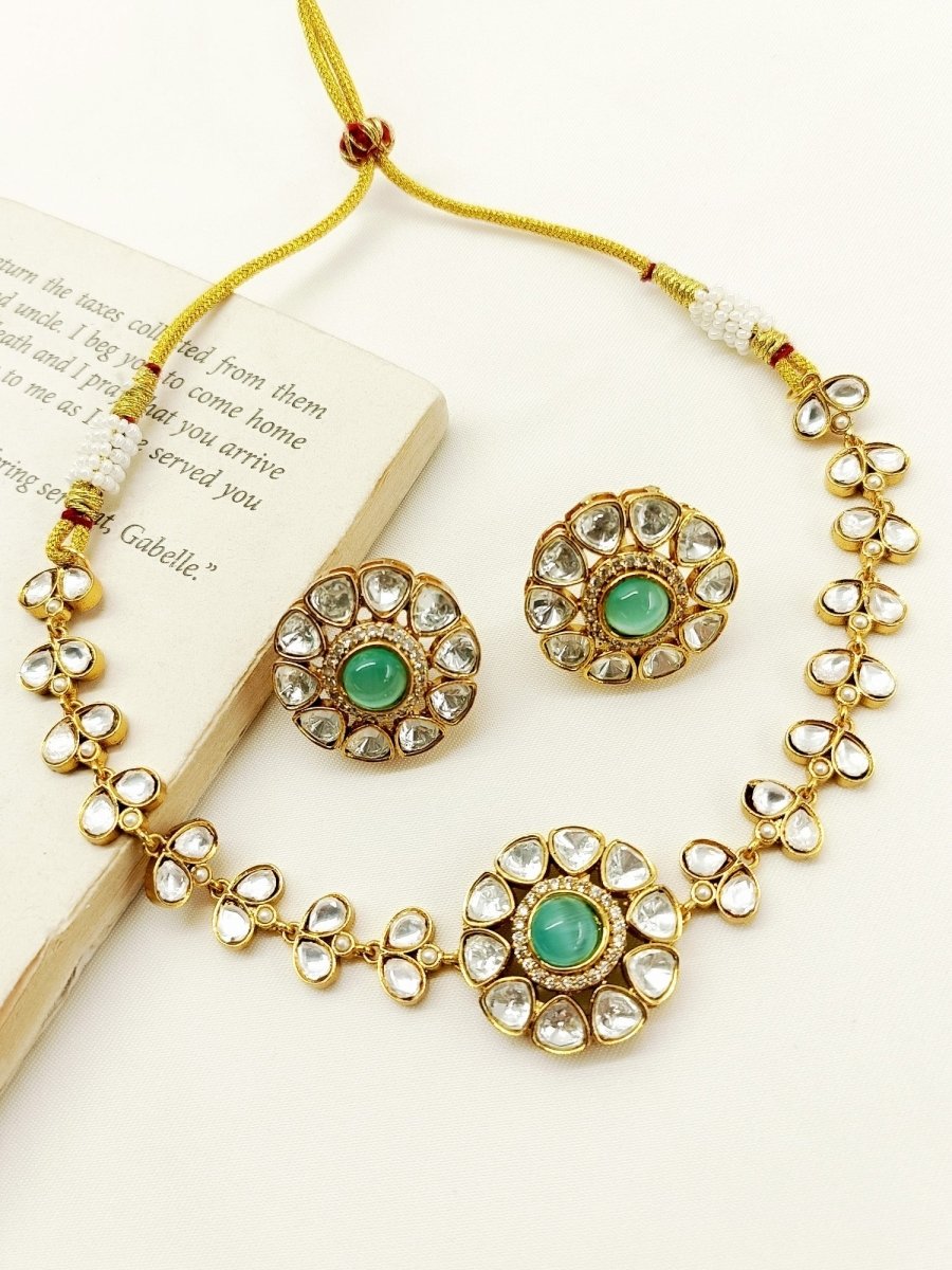 Etasha Mint Green Kundan Choker Set - House of Sarvati LLC