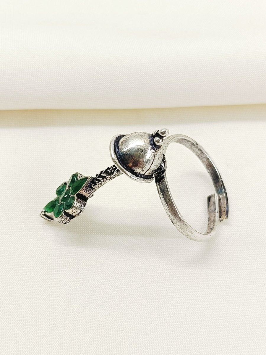 Ethana Green Oxidized Finger Ring - House of Sarvati LLC