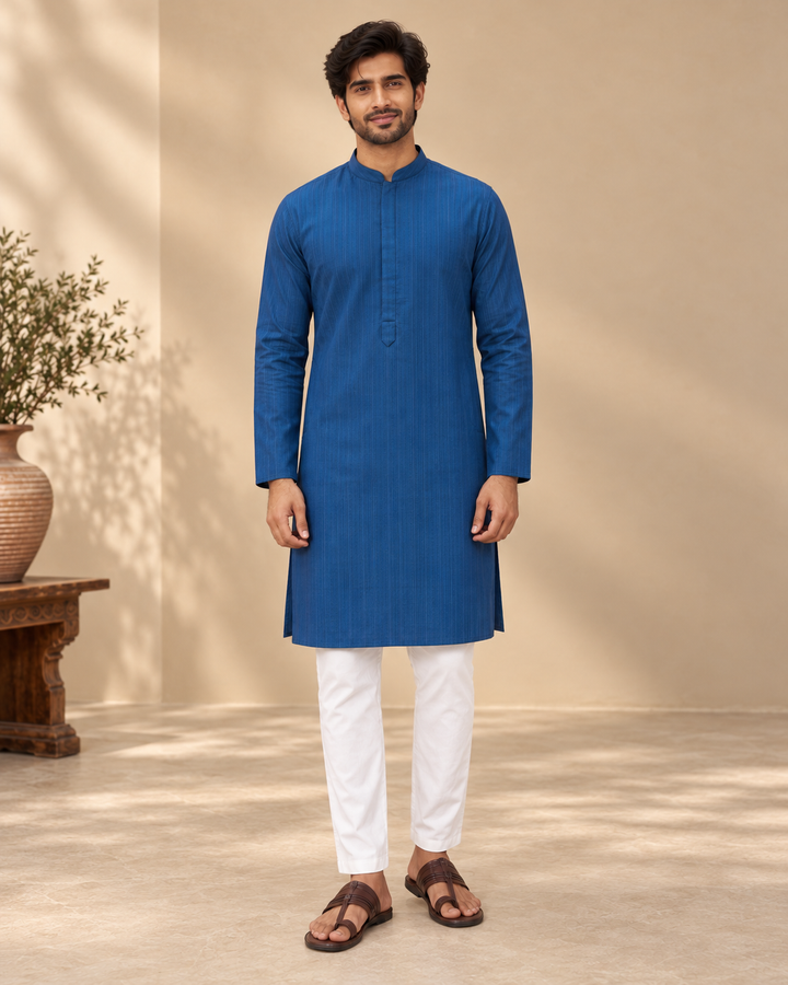 Royal Blue Cotton Kurta Pyjama Set