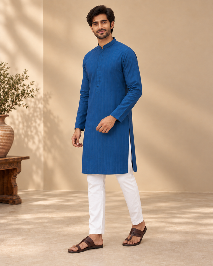 Royal Blue Cotton Kurta Pyjama Set
