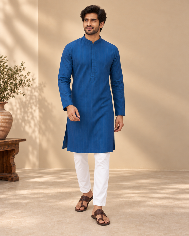 Royal Blue Cotton Kurta Pyjama Set