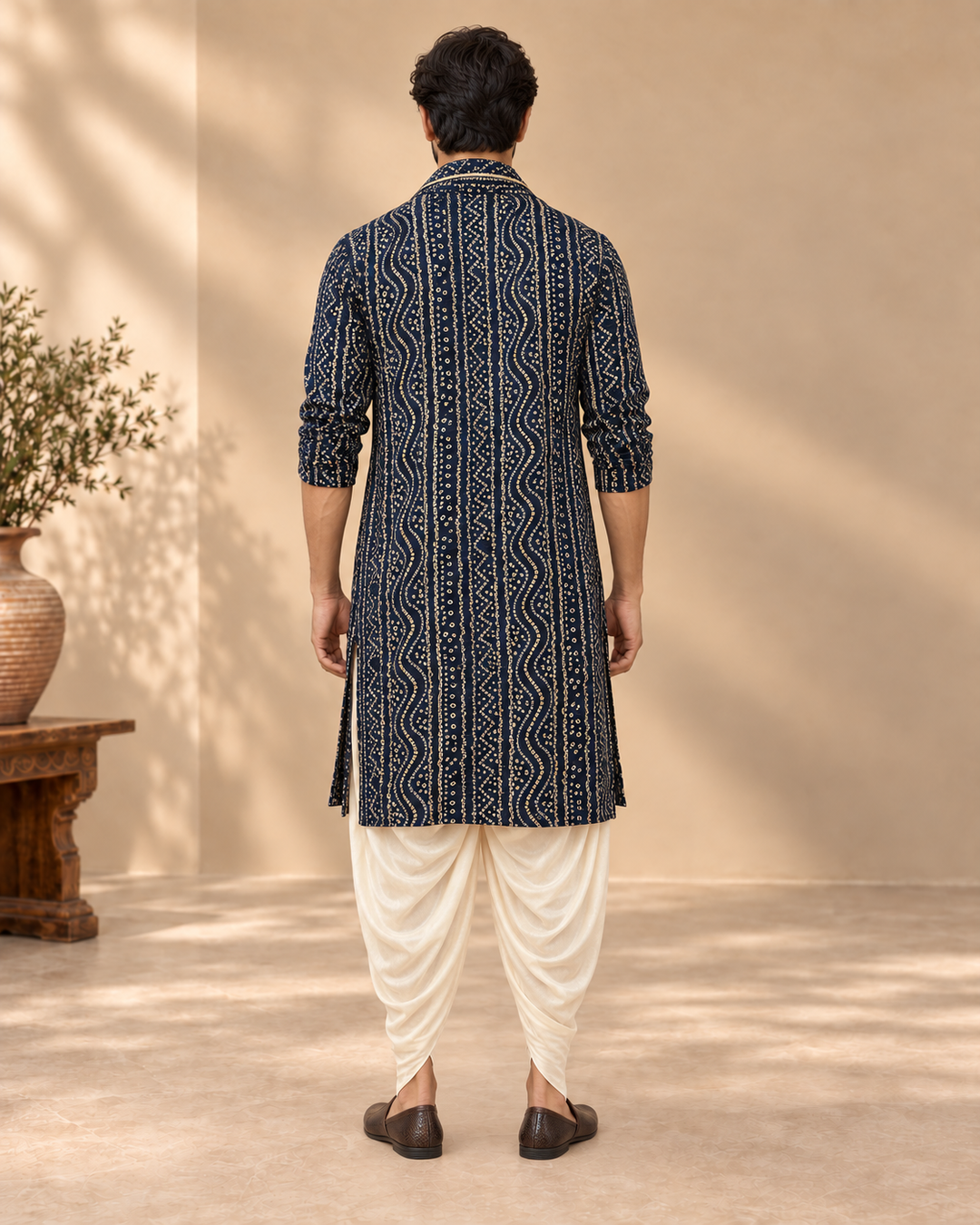 Denim Blue Rayon Bandhani Ethnic Kurta Set