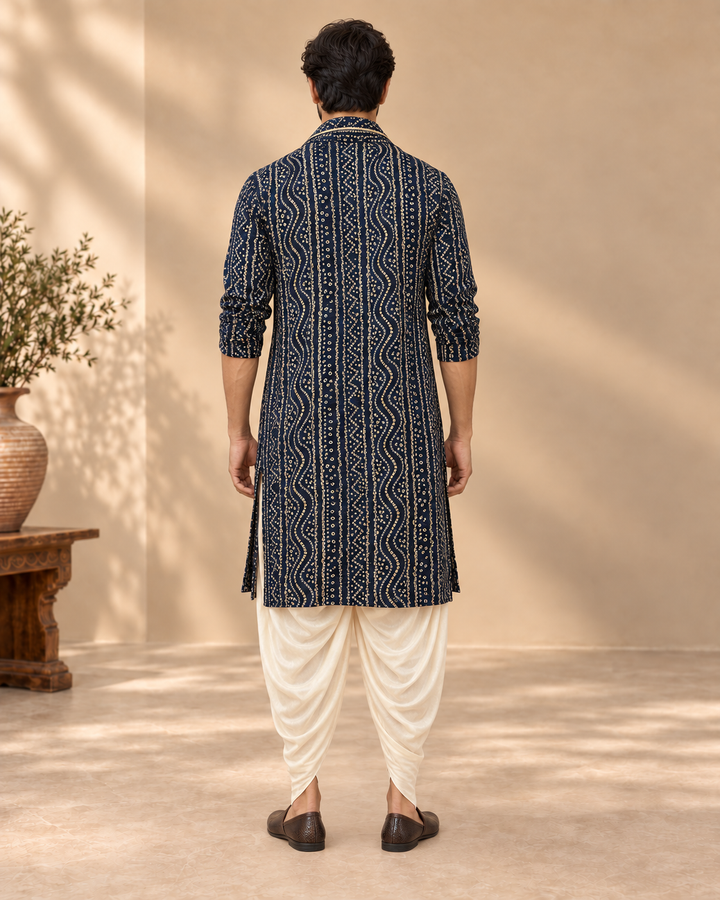Denim Blue Rayon Bandhani Ethnic Kurta Set