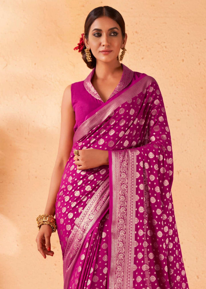 Fandango Purple Banarasi - Style Saree in Georgette Silk with Zari Embellishments - House of Sarvati LLC
