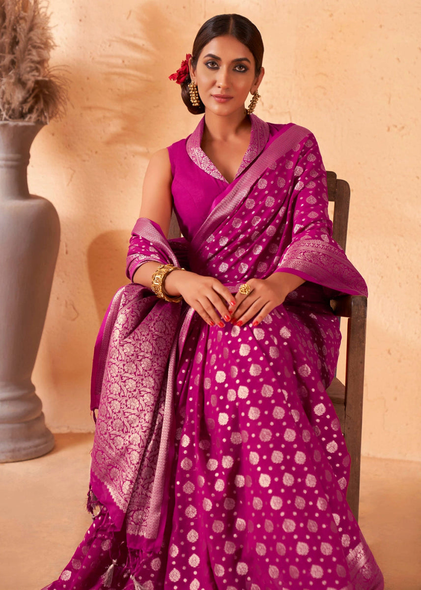 Fandango Purple Banarasi - Style Saree in Georgette Silk with Zari Embellishments - House of Sarvati LLC