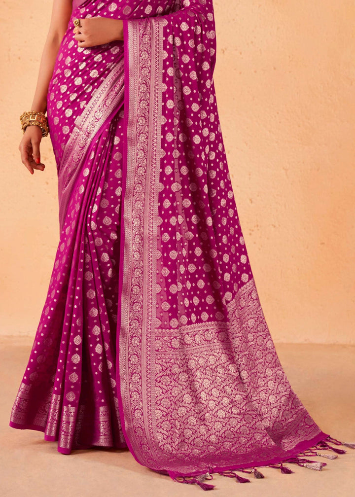 Fandango Purple Banarasi - Style Saree in Georgette Silk with Zari Embellishments - House of Sarvati LLC