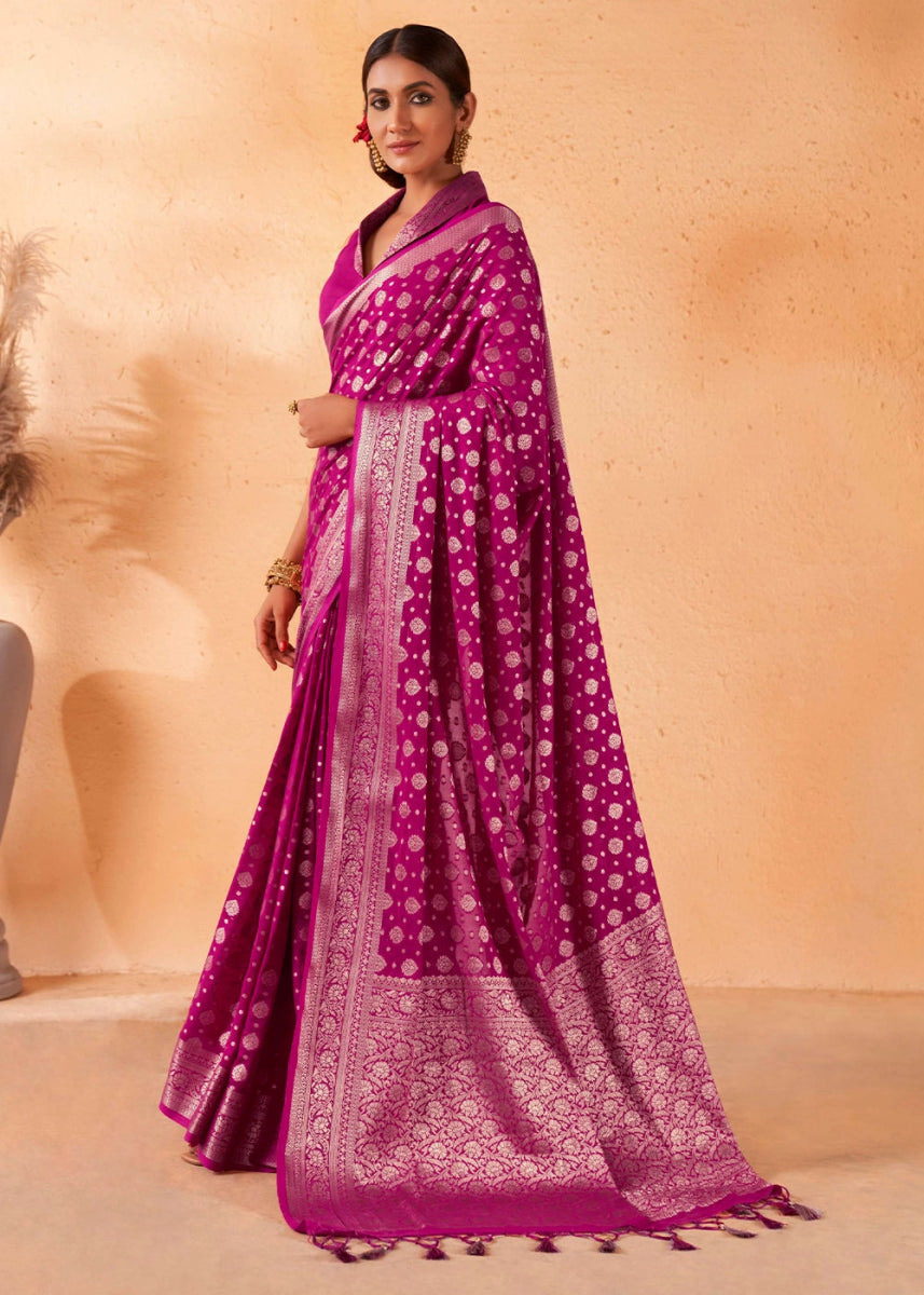 Fandango Purple Banarasi - Style Saree in Georgette Silk with Zari Embellishments - House of Sarvati LLC