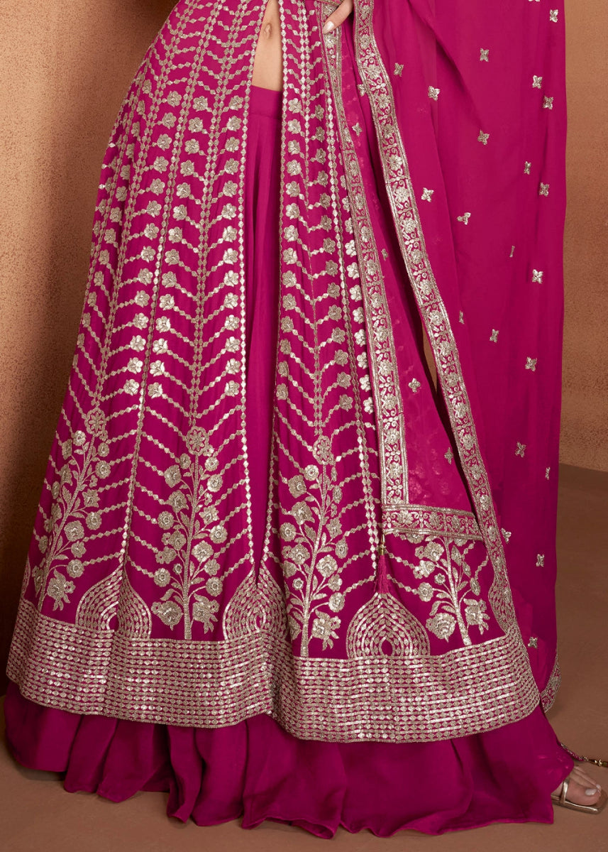 Fandango Purple Georgette Skirt Suit with Slit & Embellishments - House of Sarvati LLC