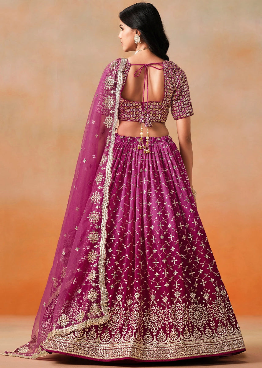 Fandango Purple Lehenga Choli in Georgette with Sequin Zari Work - House of Sarvati LLC