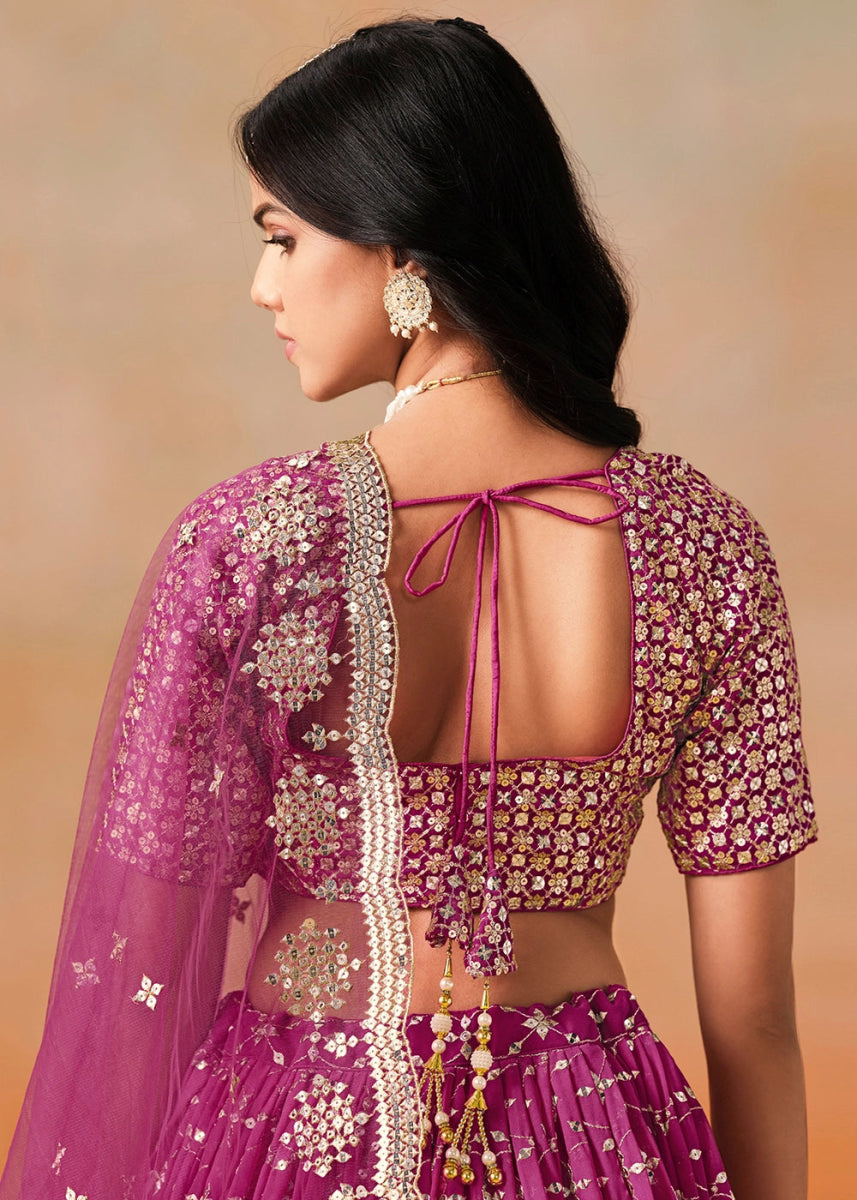 Fandango Purple Lehenga Choli in Georgette with Sequin Zari Work - House of Sarvati LLC