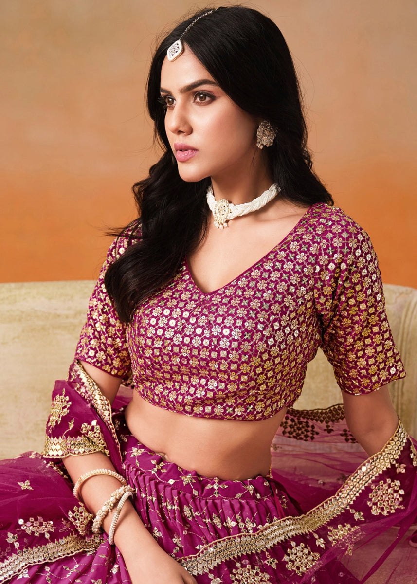 Fandango Purple Lehenga Choli in Georgette with Sequin Zari Work - House of Sarvati LLC