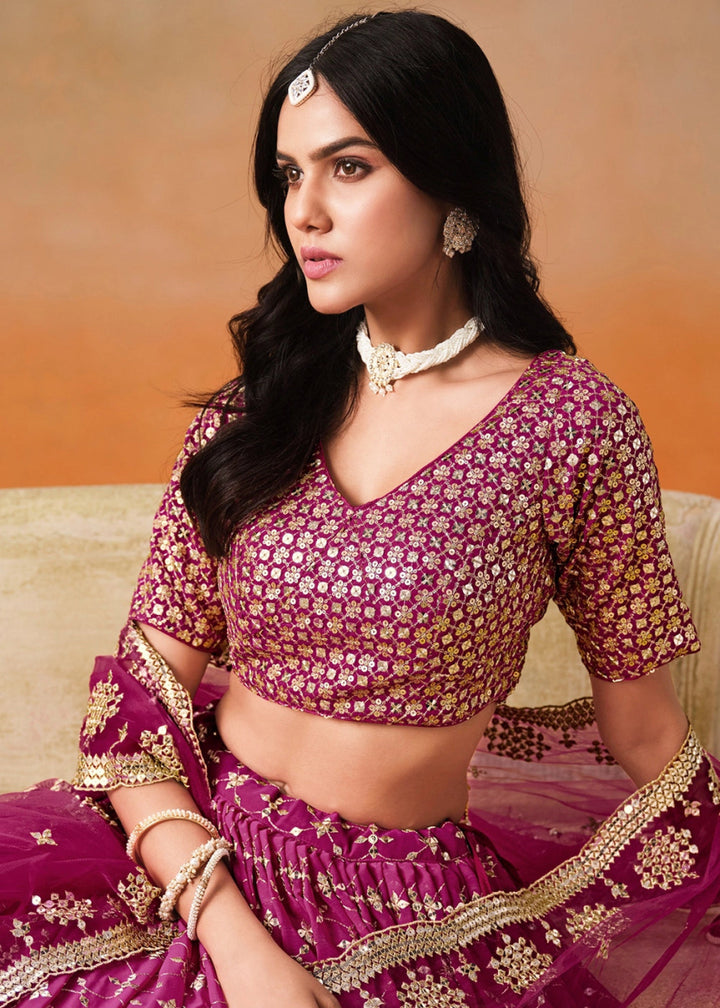 Fandango Purple Lehenga Choli in Georgette with Sequin Zari Work - House of Sarvati LLC