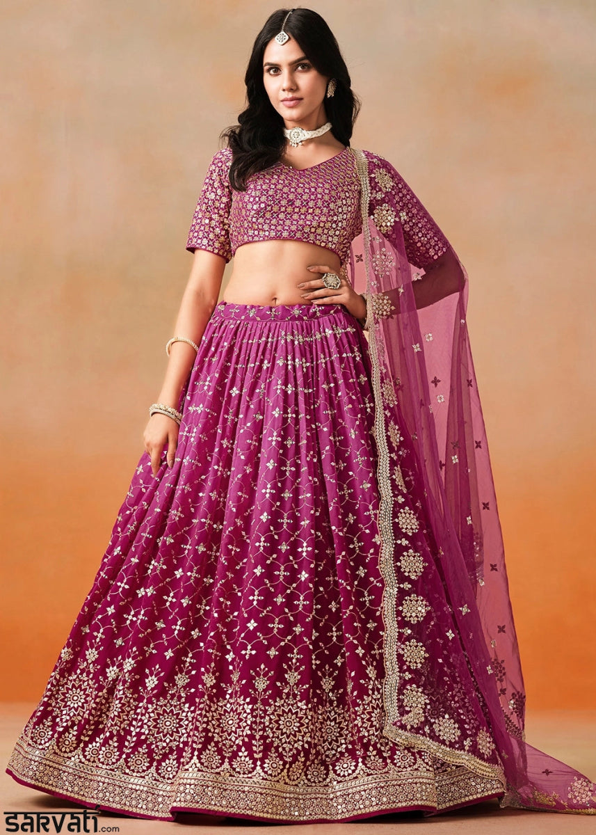 Fandango Purple Lehenga Choli in Georgette with Sequin Zari Work - House of Sarvati LLC