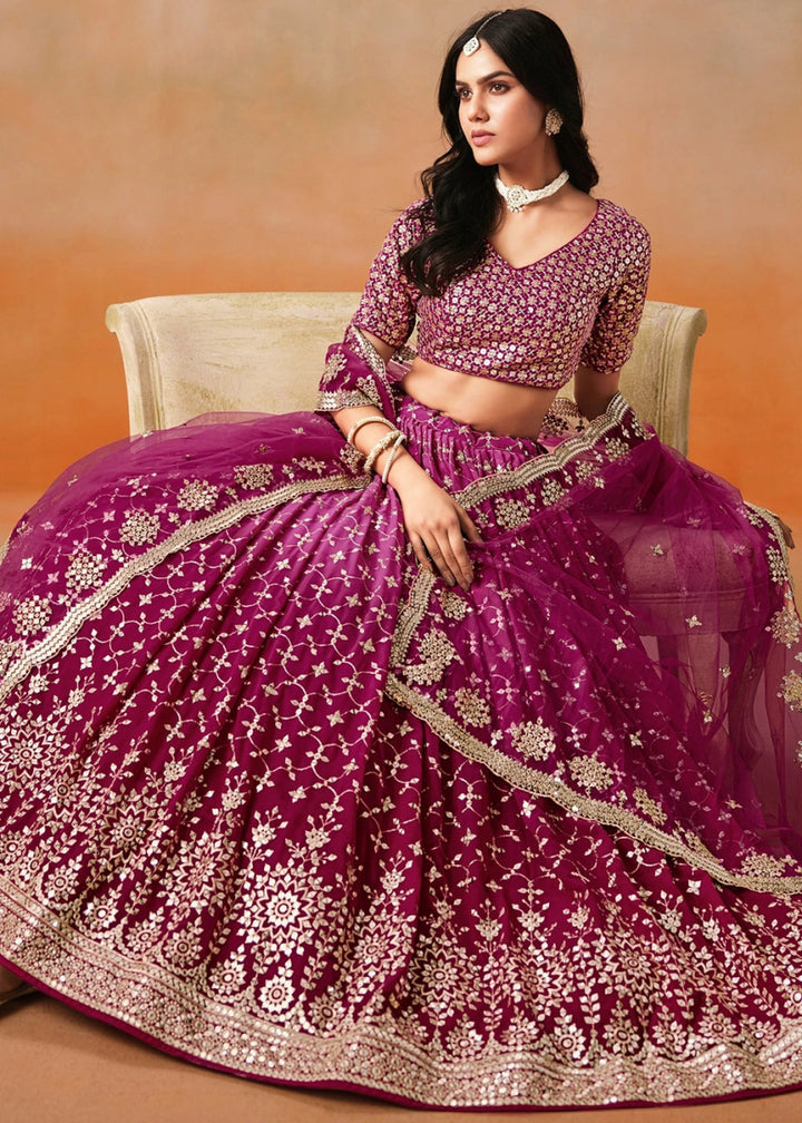 Fandango Purple Lehenga Choli in Georgette with Sequin Zari Work - House of Sarvati LLC