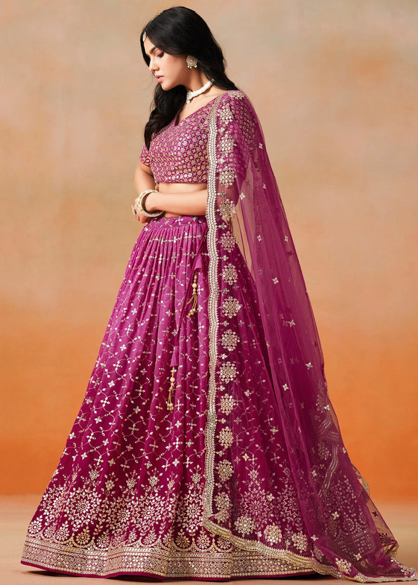 Fandango Purple Lehenga Choli in Georgette with Sequin Zari Work - House of Sarvati LLC