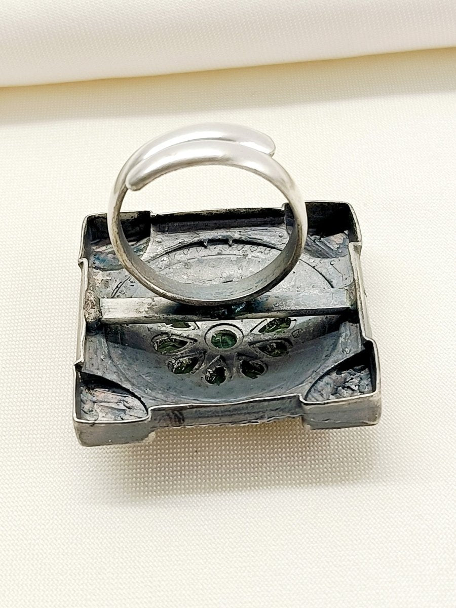 Farida Mint Green Oxidized Finger Ring - House of Sarvati LLC