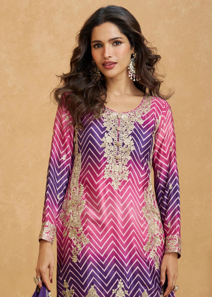 Festive Shades of Purple Palazzo Suit with Exquisite Embroidery - House of Sarvati LLC