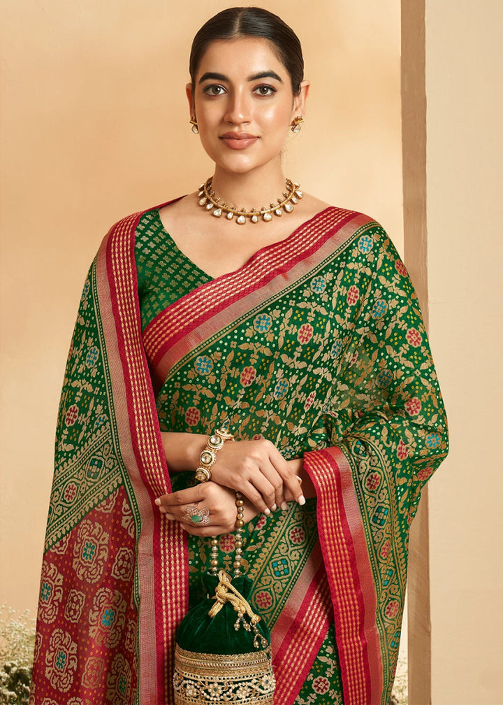 Forest Green Patola Printed Georgette Silk Saree - House of Sarvati LLC