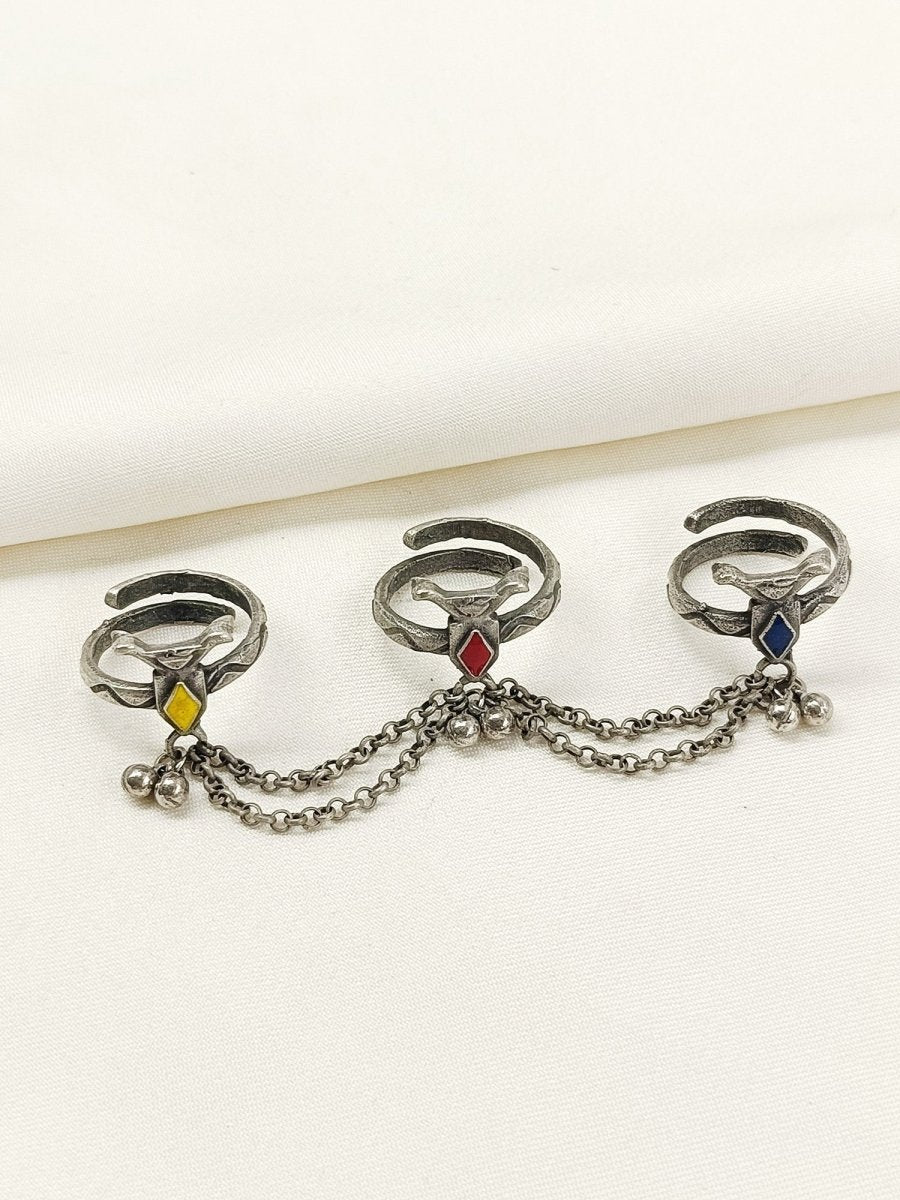Fritha Multi Colour Oxidized Finger Ring - House of Sarvati LLC