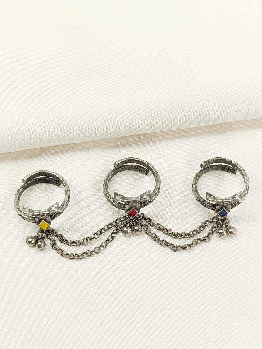 Fritha Multi Colour Oxidized Finger Ring - House of Sarvati LLC