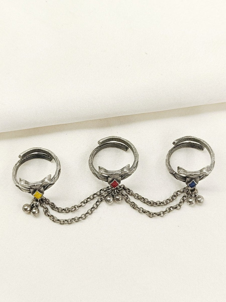 Fritha Multi Colour Oxidized Finger Ring - House of Sarvati LLC