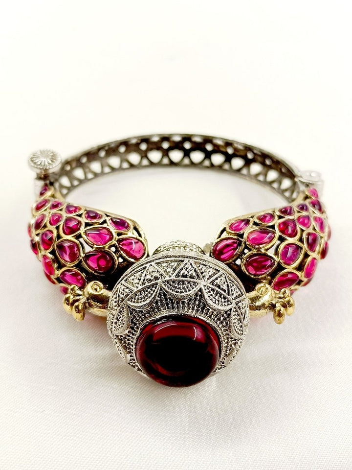 Ganishkha Majenta Peacock Oxidized Bracelet - House of Sarvati LLC