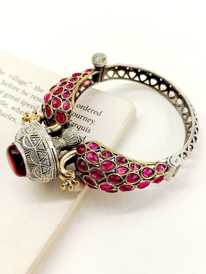 Ganishkha Majenta Peacock Oxidized Bracelet - House of Sarvati LLC