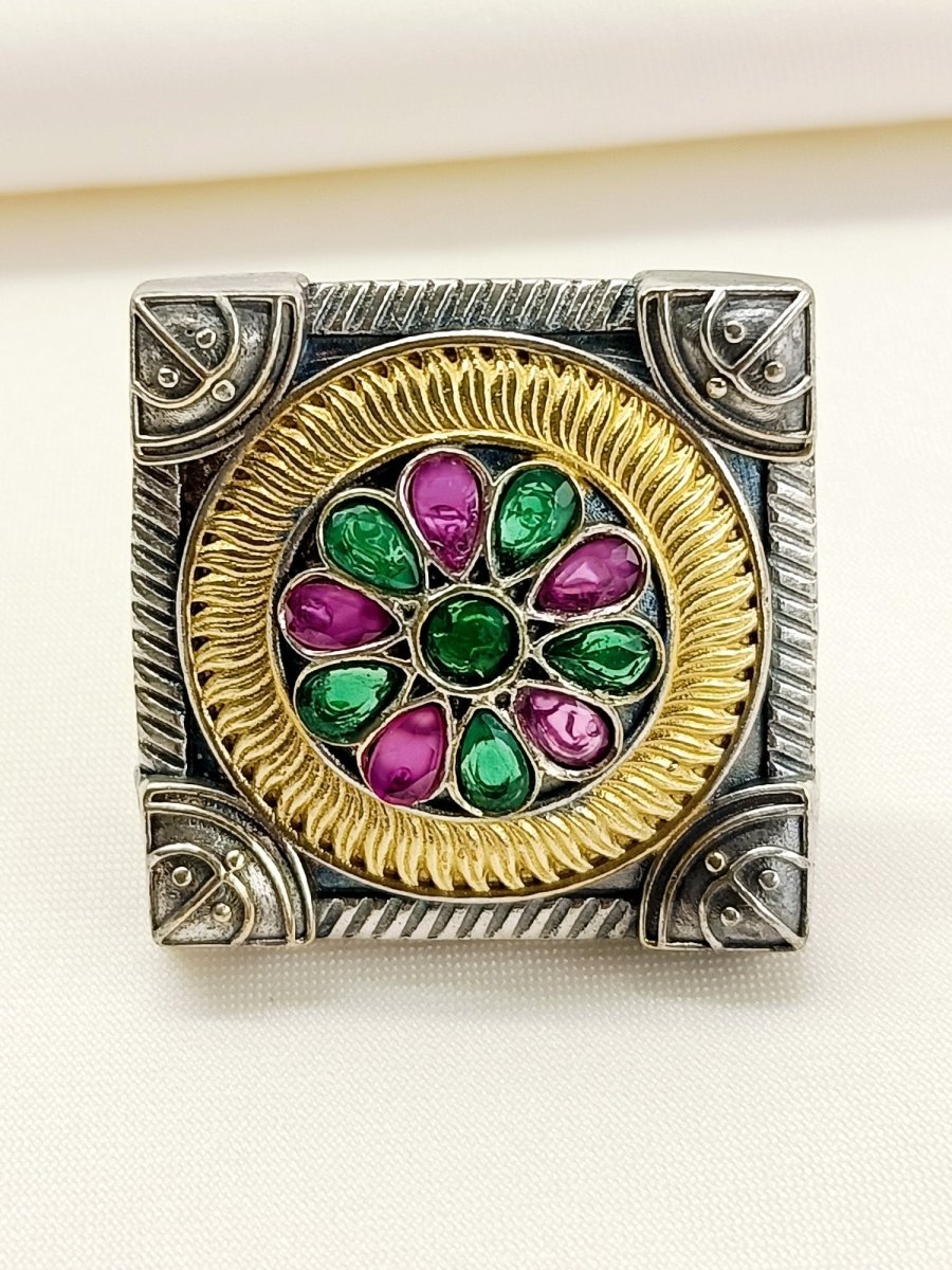 Georgia Multi Colour Oxidized Finger Ring - House of Sarvati LLC